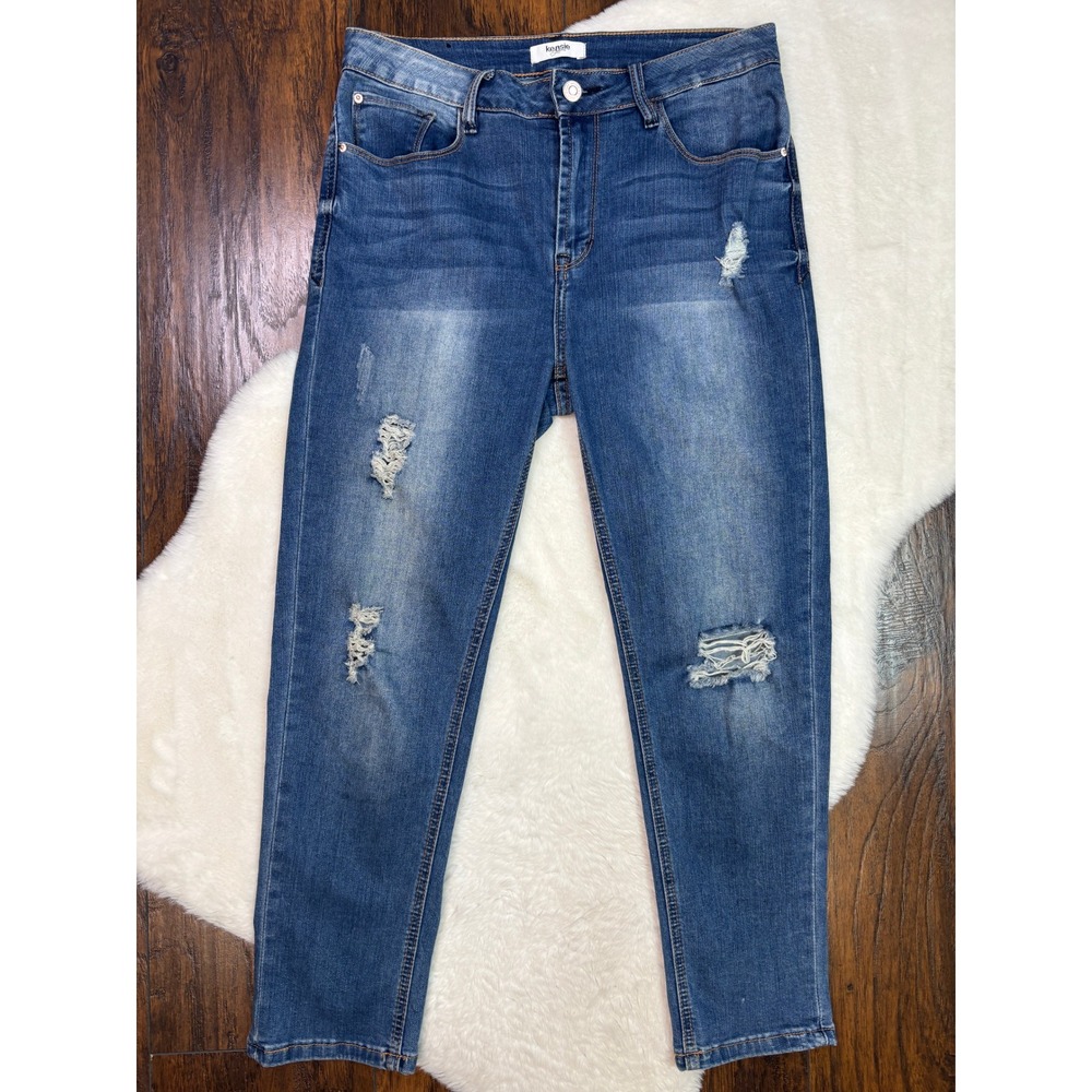 Kensie Jeans 8/29 Medium Wash Distressed Ripped Straight Leg Stretch Women